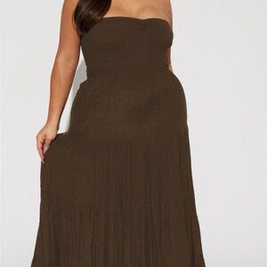Brown Strapless Maxi Dress